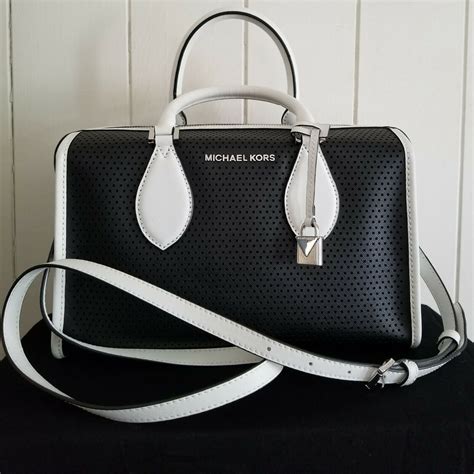 michael kors purse black with white leather strip|Michael Kors outlet black purse.